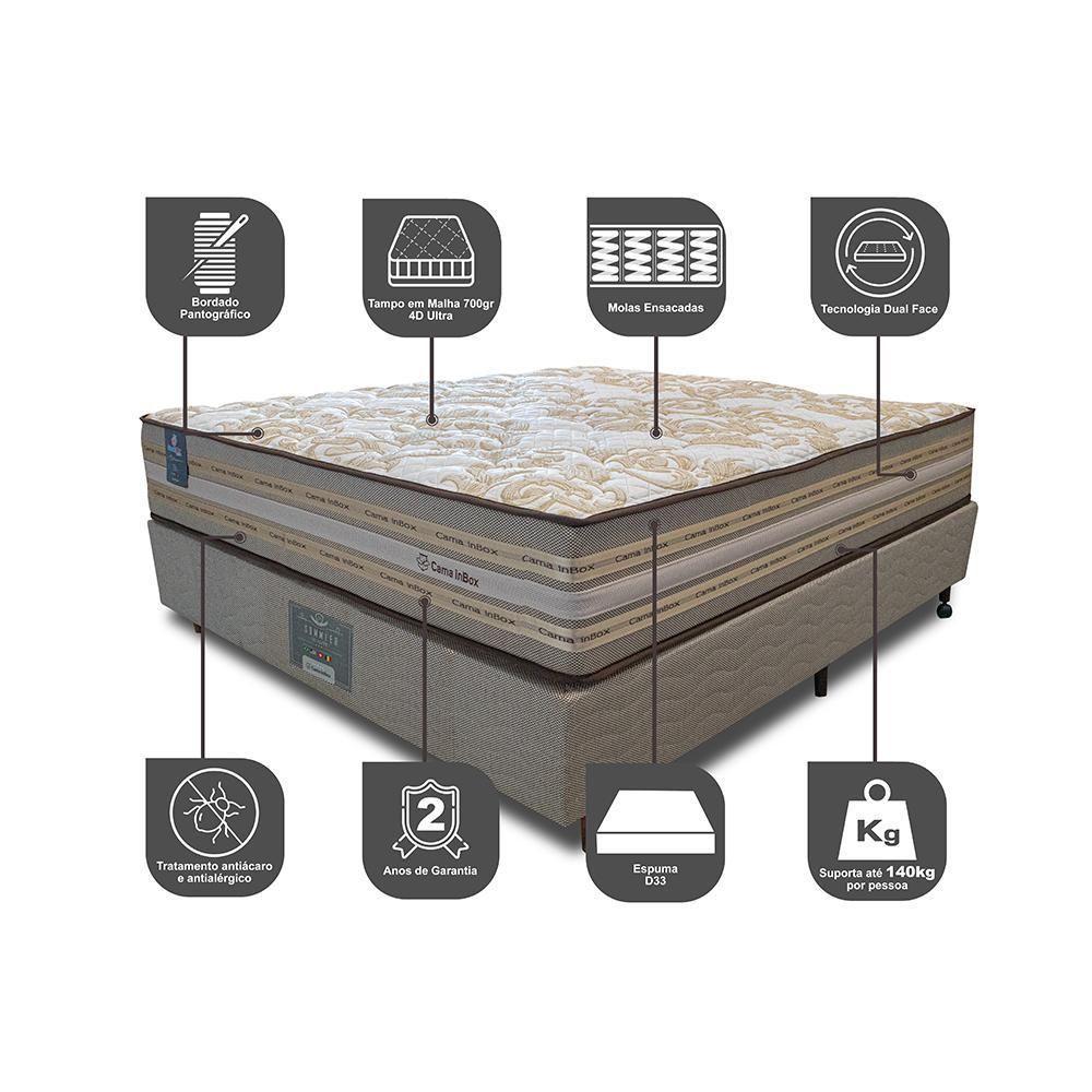 Cama Box Casal Colchão Pillow In + Box 138x188x72 Molas Ensacadas Cama Inbox Duo Linem Bege - 5