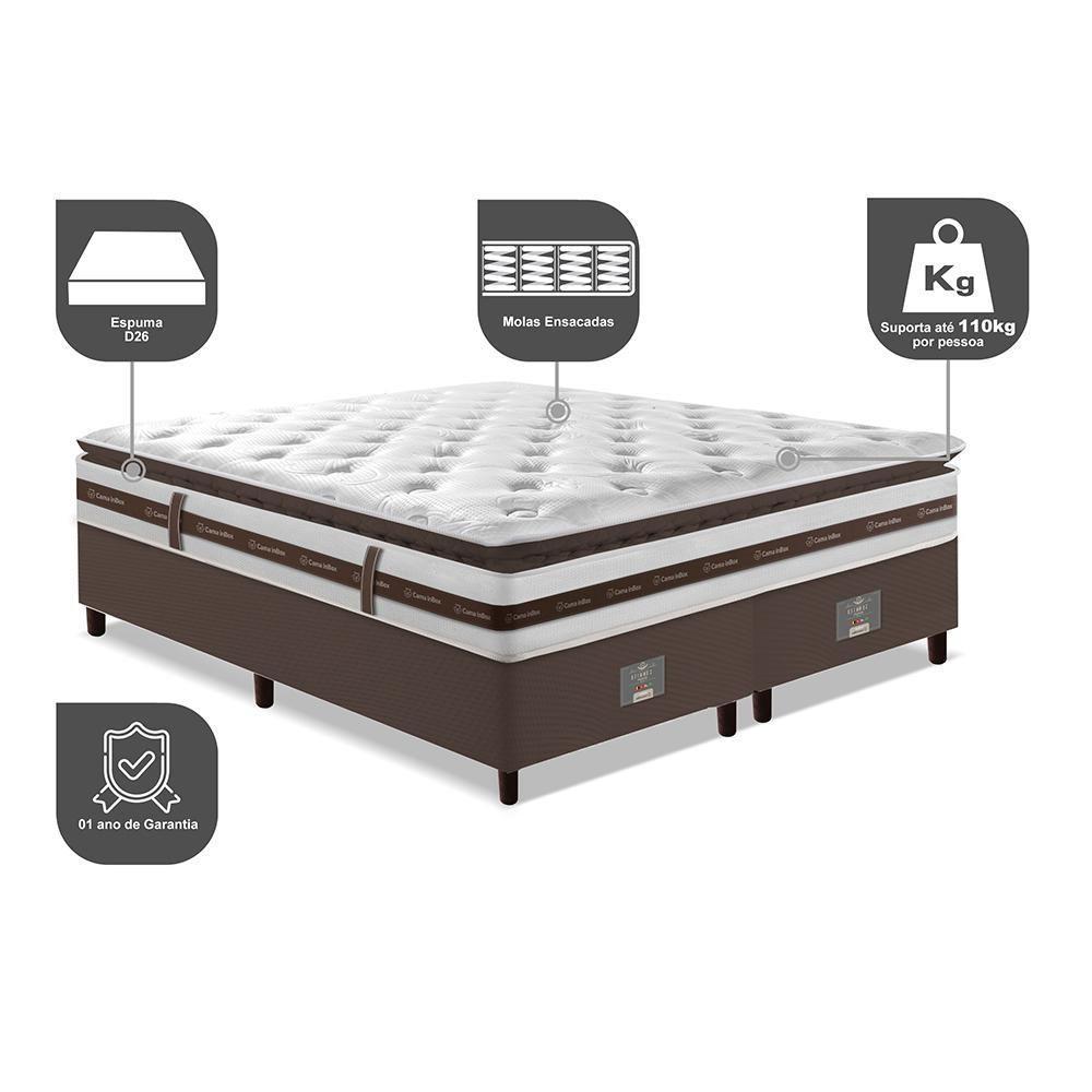 Cama Box King Colchão + Box 193x203 Molas Ensacadas Cama Inbox Relax Pillow Café - 4