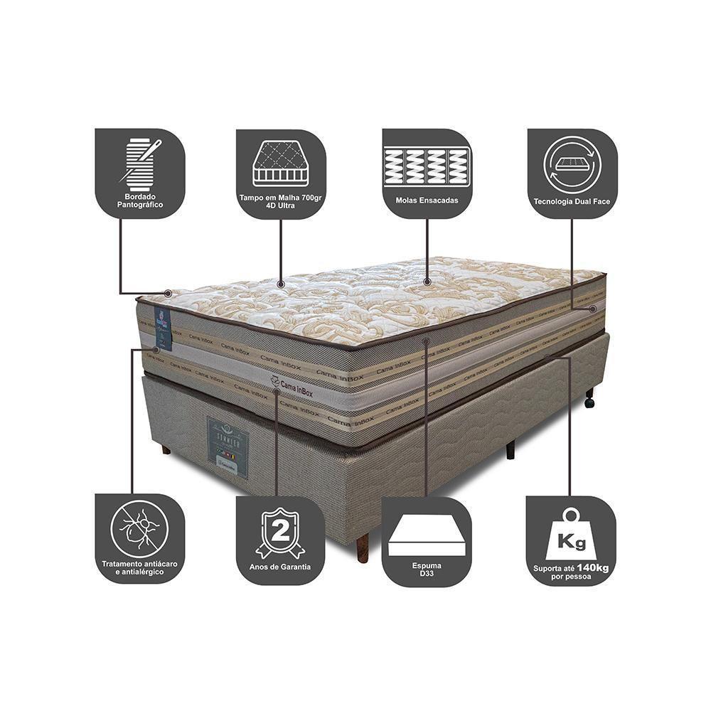 Cama Box Solteiro Colchão Pillow In + Box 88x188x72 Molas Ensacadas Cama Inbox Duo Linem Bege - 5