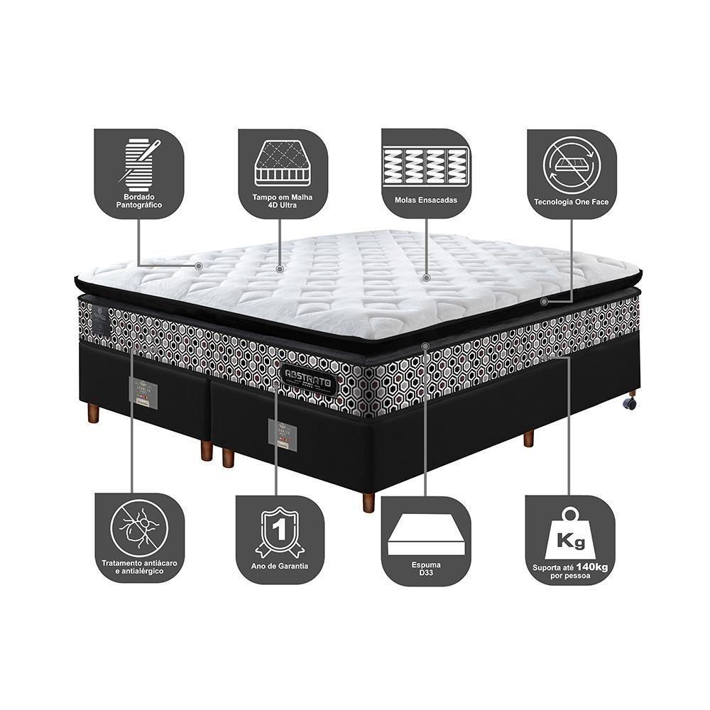 Cama Box Queen Colchão Pillow Top + Box 158x198x70 Molas Ensacadas Cama Inbox Abstrato - 5