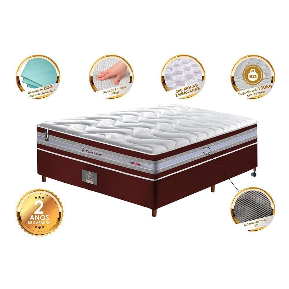 Conjunto Cama Box Casal De Molas Ensacadas D33 Cama Inbox Select Firme 138x188x71 Vinho - 5