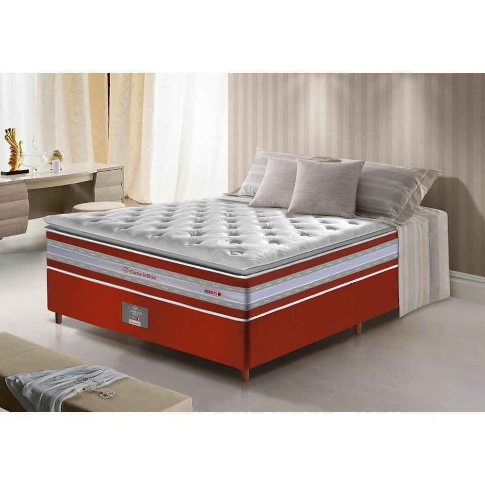 Conjunto Cama Box Casal De Molas Ensacadas D33 Com Pillow Top Cama Inbox Select 138x188x71 Vermelho - 1