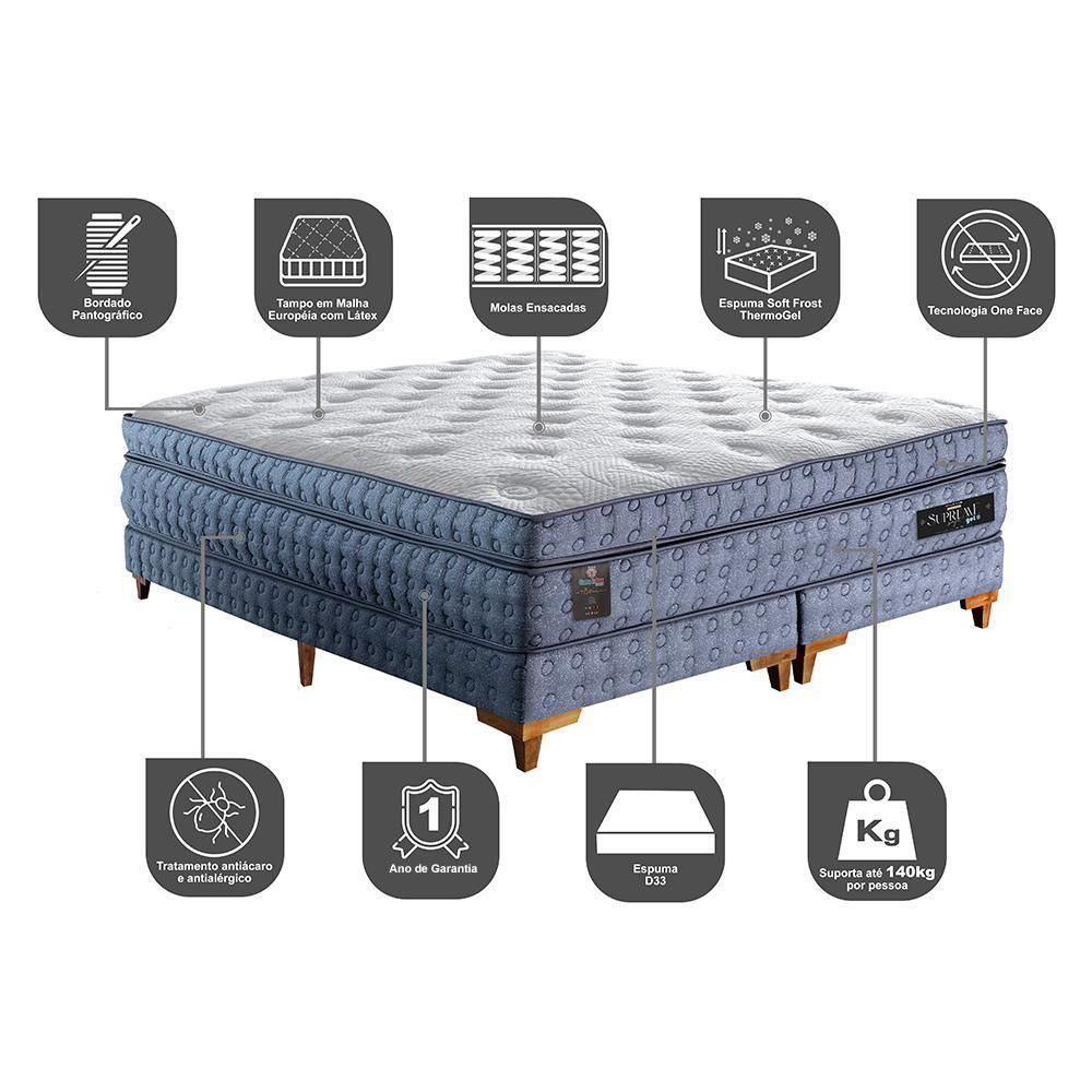 Cama Box Queen Colchão Euro Pillow + Box 158x198x70 Molas Ensacadas Cama Inbox Supreme Confort Gel - 10
