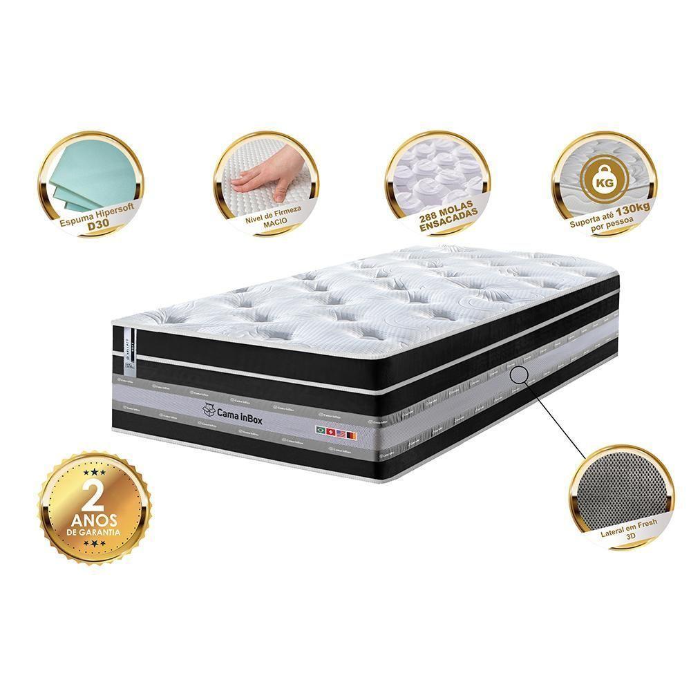 Colchão Solteiro De Molas Ensacadas Cama Inbox Select Euro Soft 88x188x32 Preto - 5