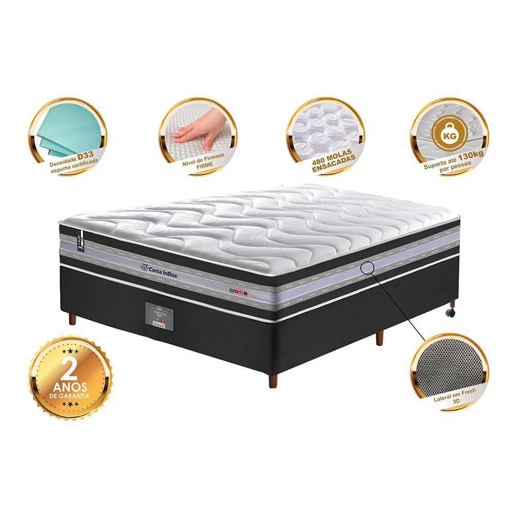 Conjunto Cama Box Casal De Molas Ensacadas D33 Cama Inbox Select Firme 138x188x71 Preto - 5