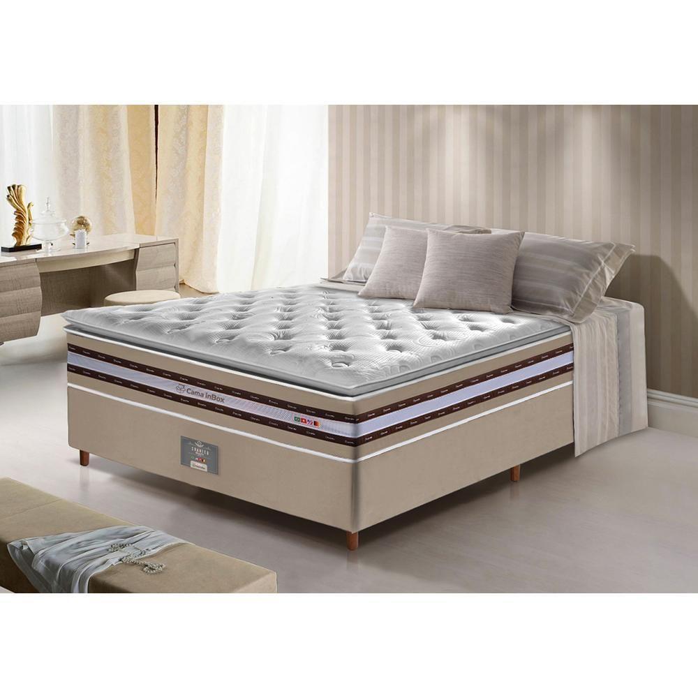 Conjunto Cama Box Casal De Molas Ensacadas D33 Com Pillow Top Cama Inbox Select 138x188x71 Bege - 1