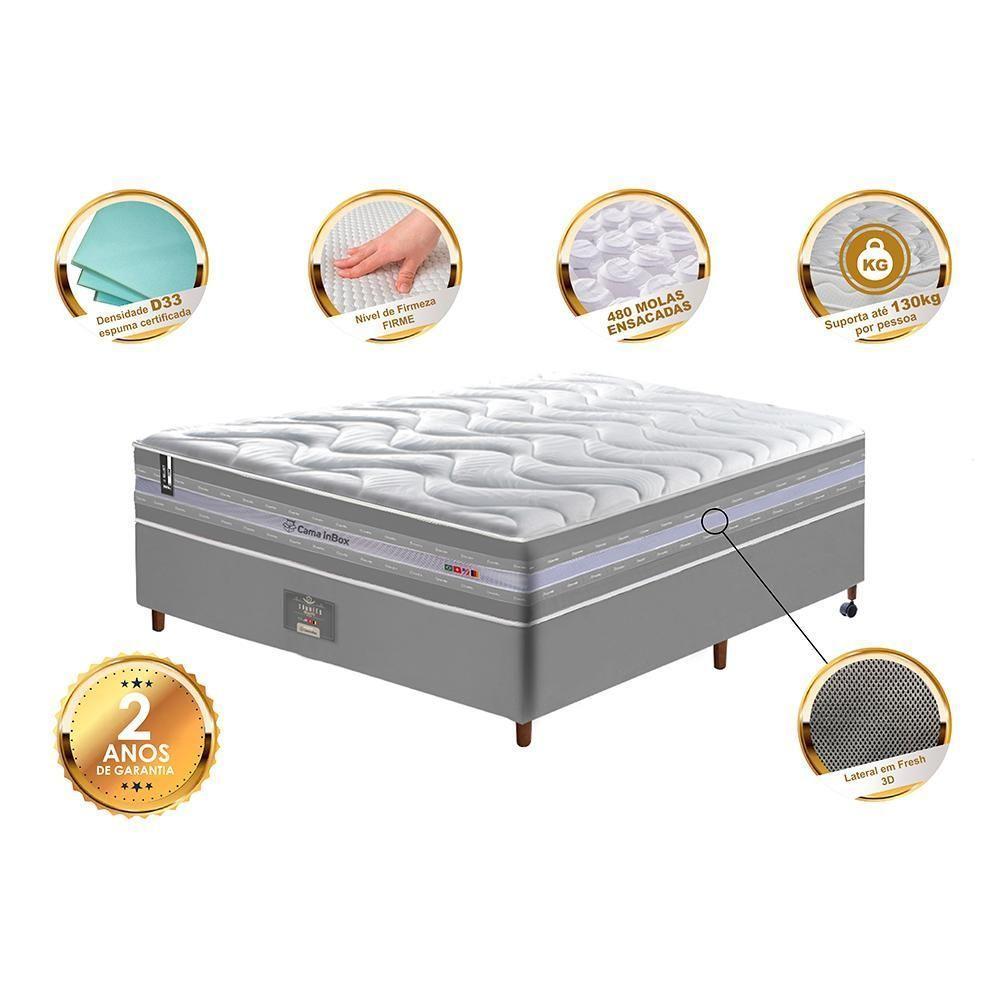 Conjunto Cama Box Casal De Molas Ensacadas D33 Cama Inbox Select Firme 138x188x71 Cinza - 5