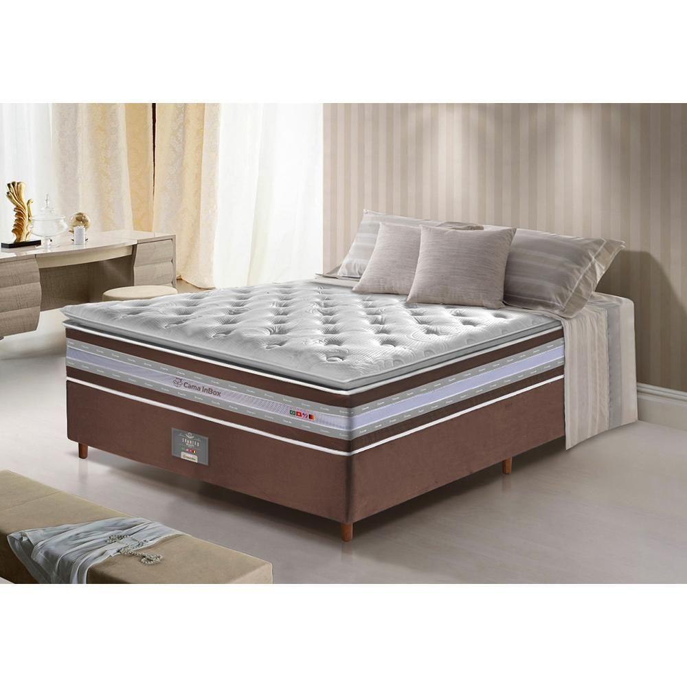 Conjunto Cama Box Casal De Molas Ensacadas D33 Com Pillow Top Cama Inbox Select 138x188x71 Café - 1
