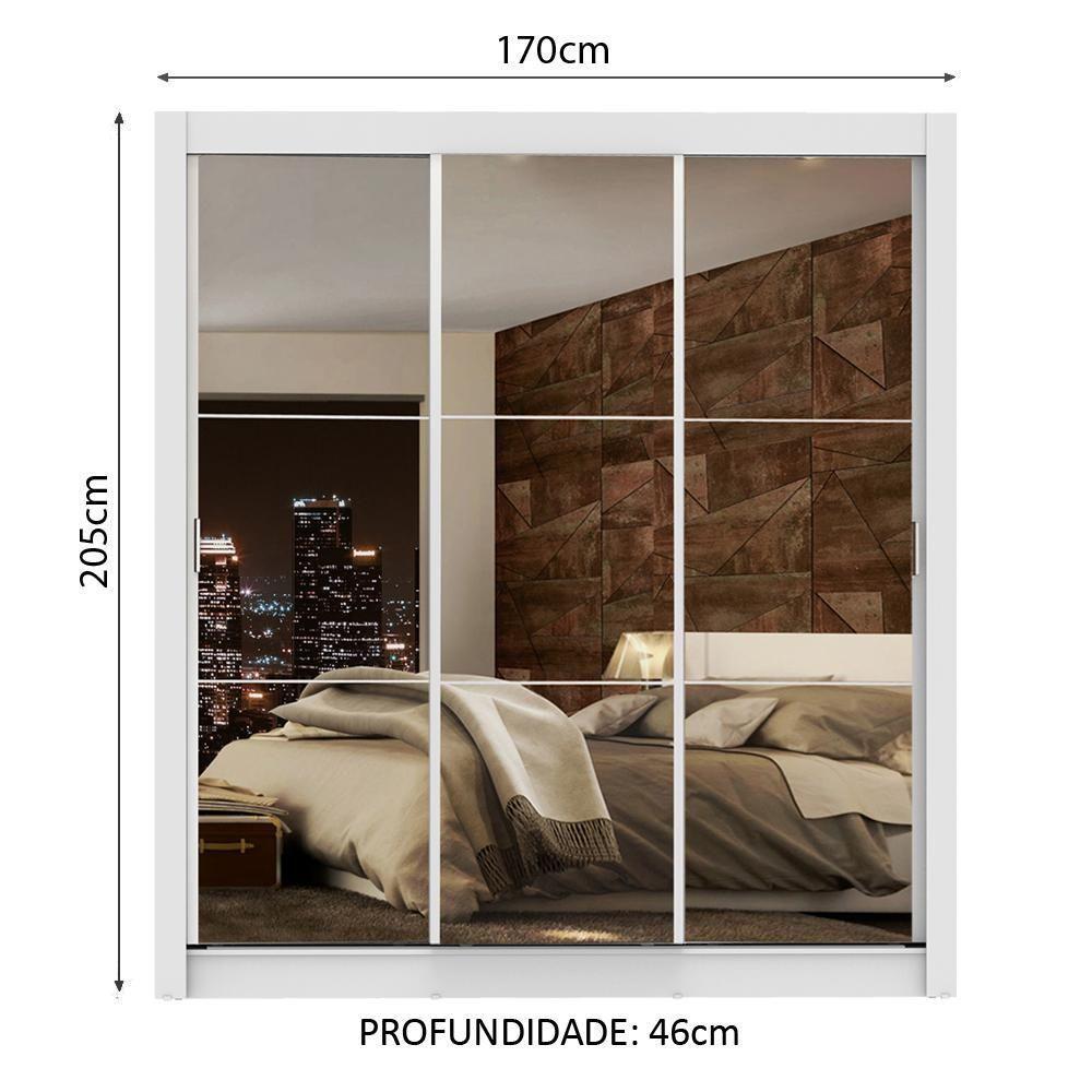 Guarda Roupa Lyon Plus Portas Correr Espelho Branco Madesa - 8