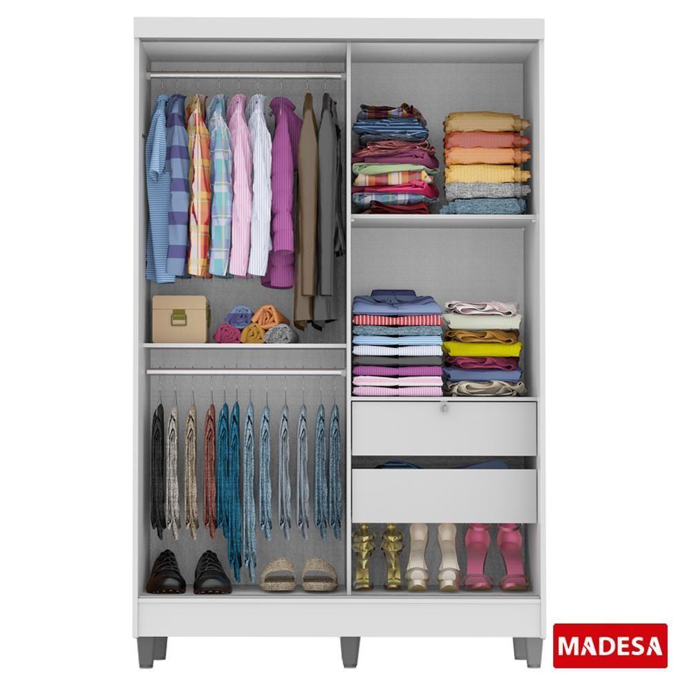 Guarda-Roupas Luke Branco Com Pés 2 Portas Correr Madesa - 9