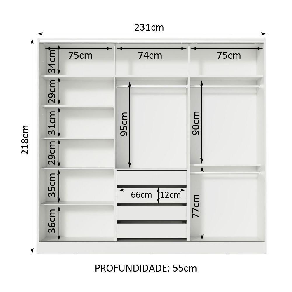 Guarda Roupa Royale Casal 100% MDF 3 Portas Correr Madesa - 4