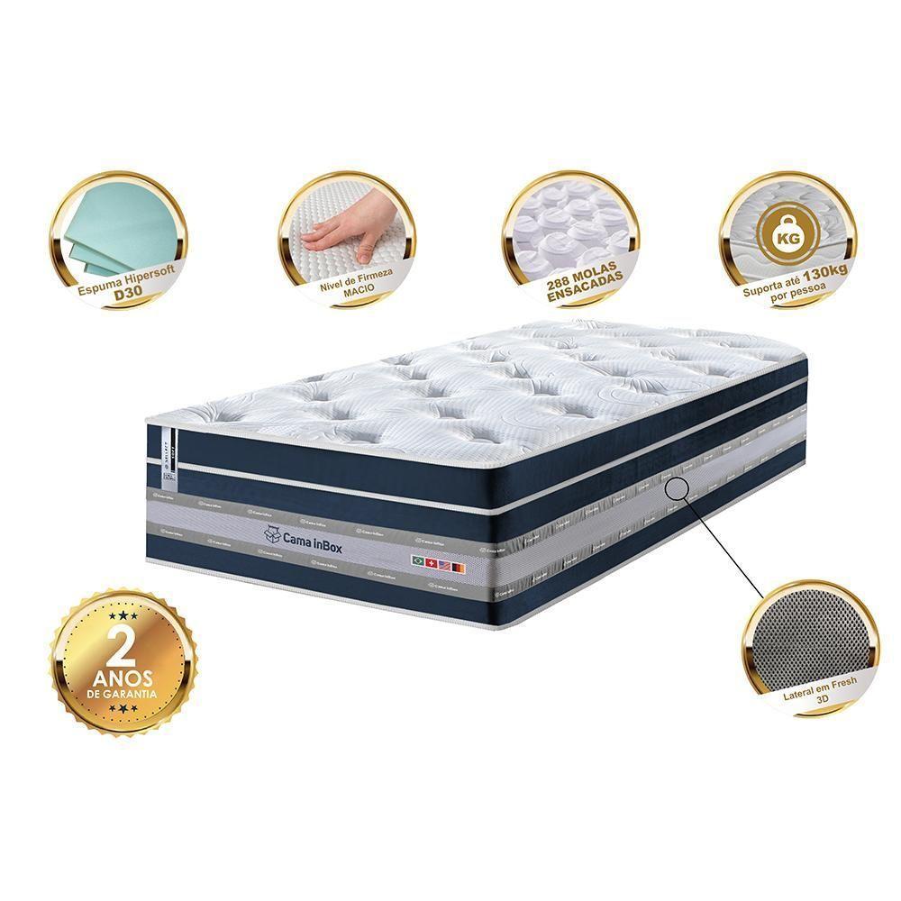 Colchão Solteiro De Molas Ensacadas Cama Inbox Select Euro Soft 88x188x32 Azul - 5
