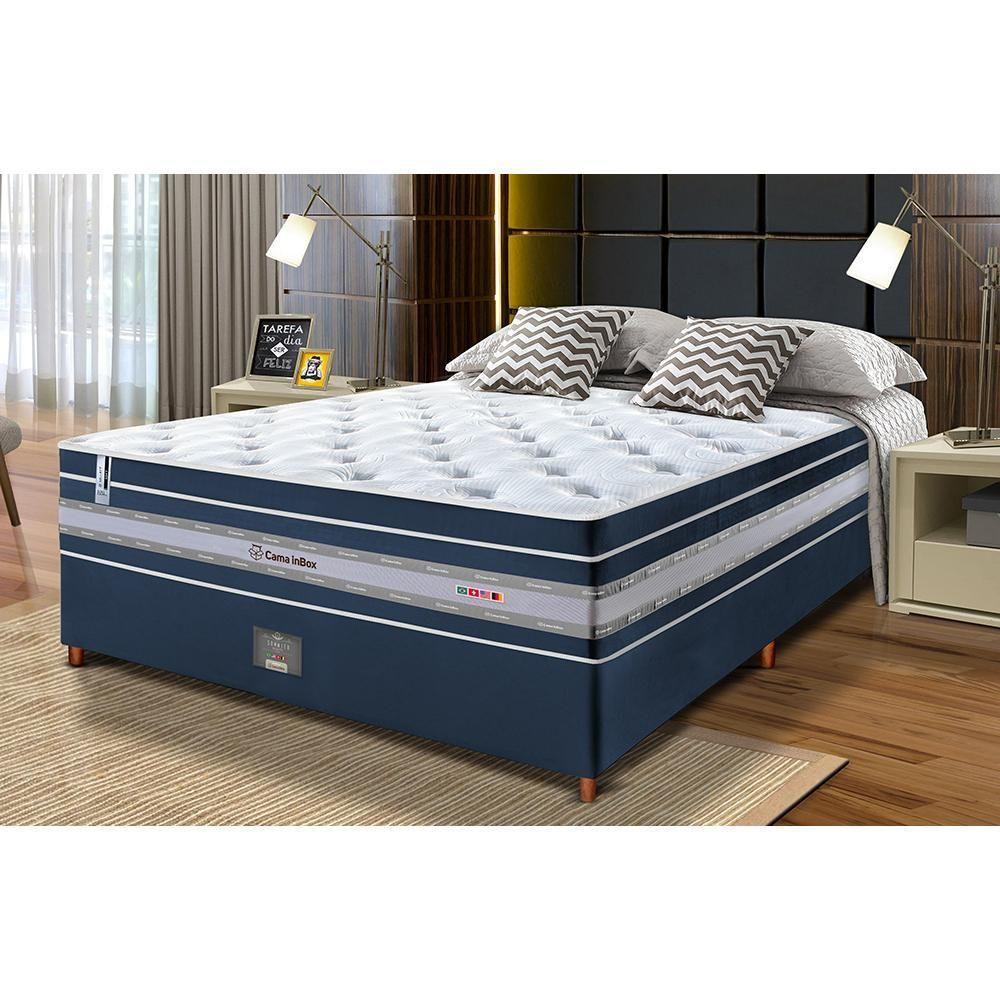 Conjunto Cama Box Casal De Molas Ensacadas Cama Inbox Select Euro Soft 138x188x71 Azul - 1