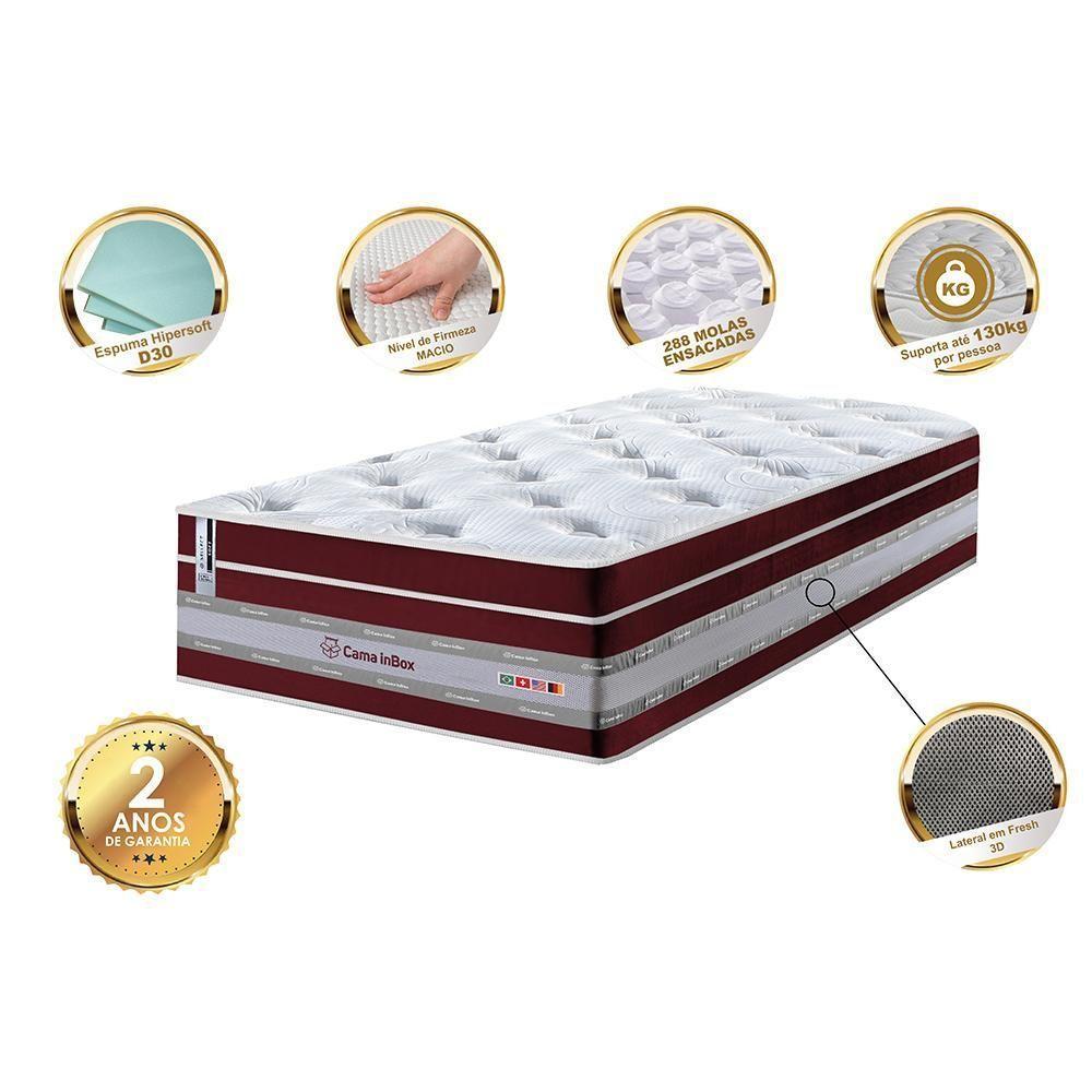 Colchão Solteiro De Molas Ensacadas Cama Inbox Select Euro Soft 88x188x32 Vinho - 5