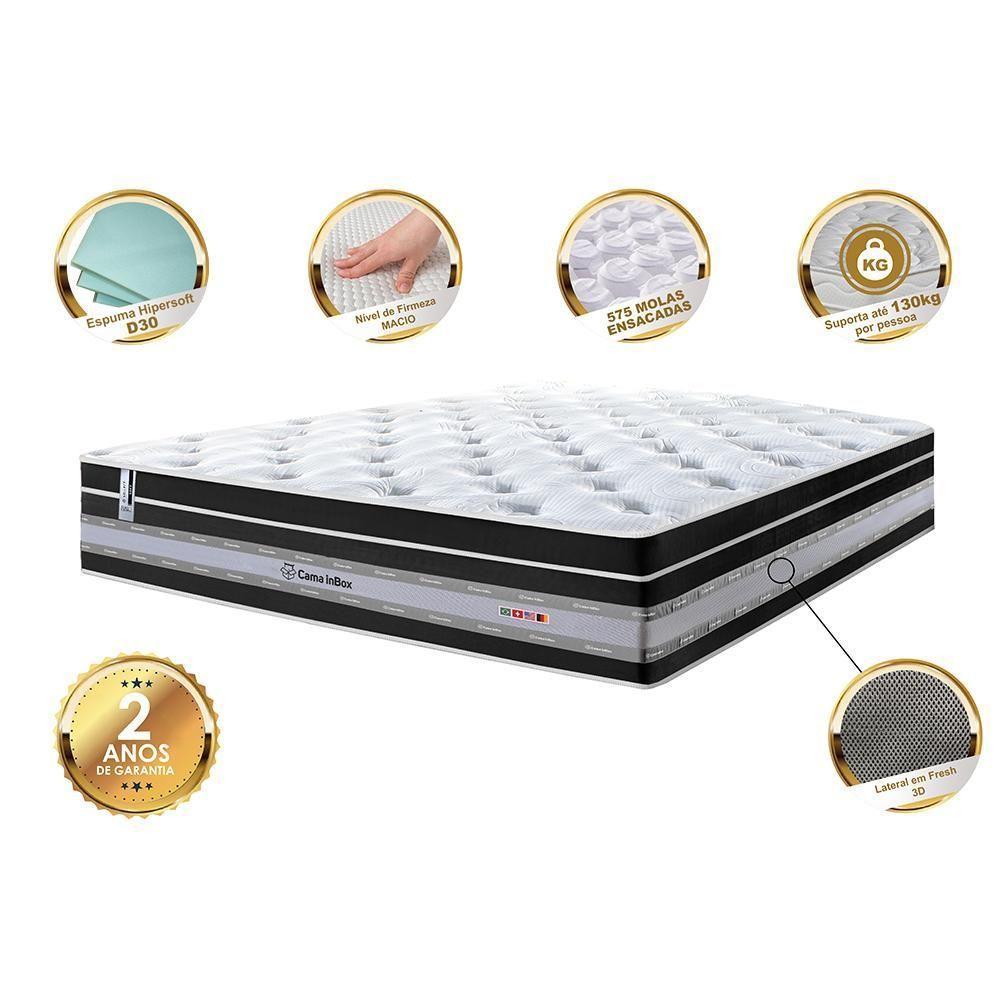 Colchão Queen De Molas Ensacadas Cama Inbox Select Euro Soft 158x198x32 Preto - 5