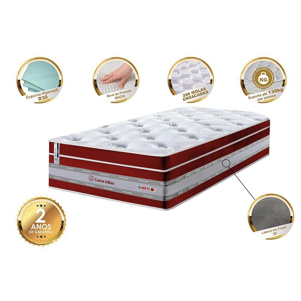 Colchão Solteiro De Molas Ensacadas Cama Inbox Select Euro Soft 88x188x32 Vermelho - 5