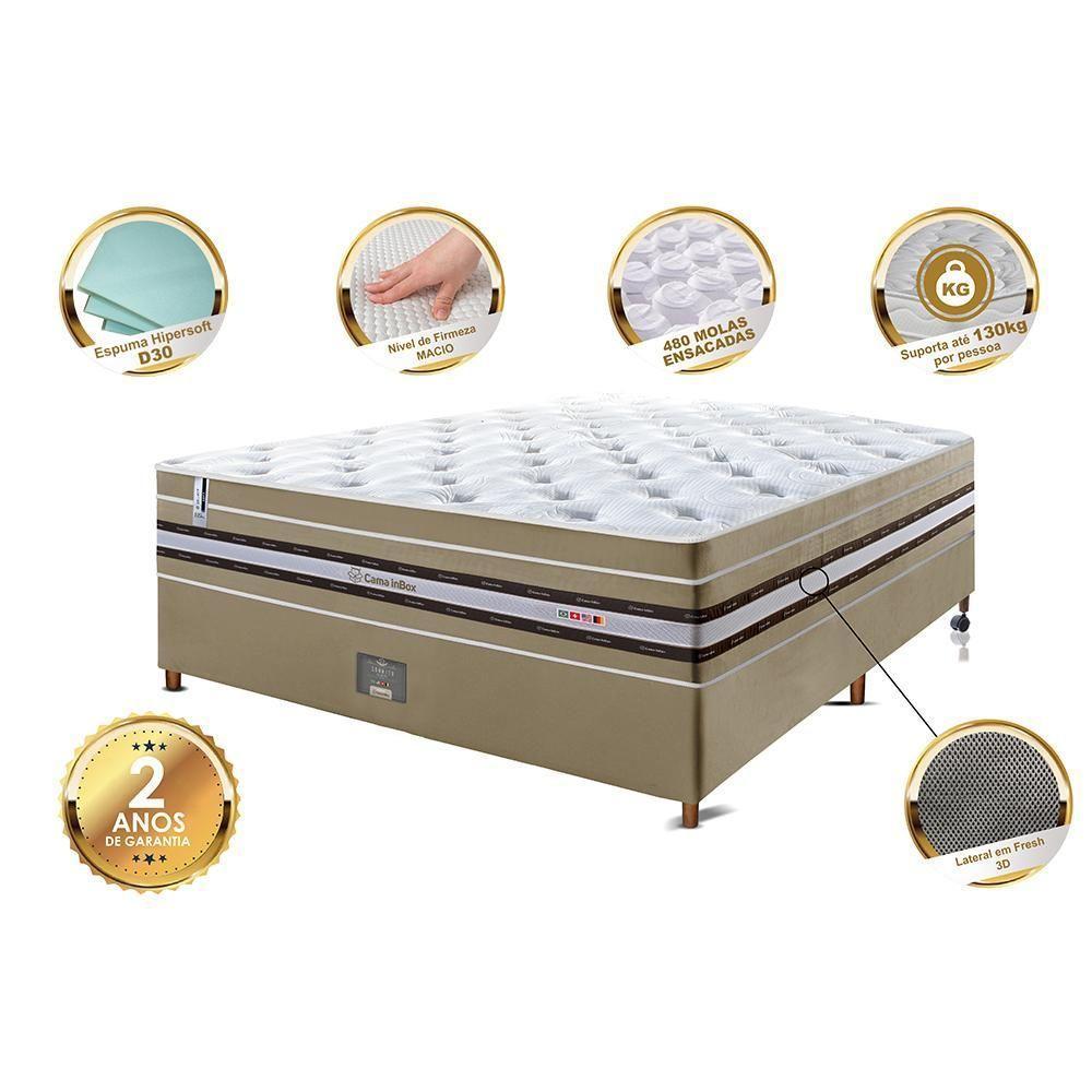 Conjunto Cama Box Casal De Molas Ensacadas Cama Inbox Select Euro Soft 138x188x71 Bege - 5