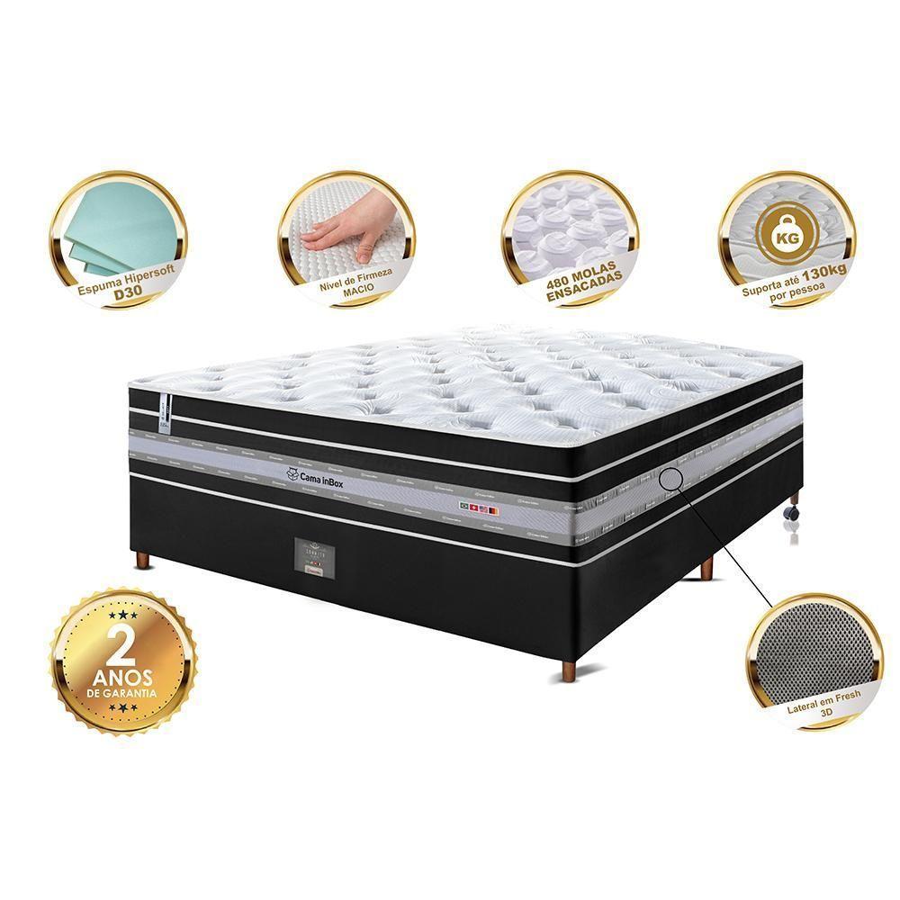 Conjunto Cama Box Casal De Molas Ensacadas Cama Inbox Select Euro Soft 138x188x71 Preto - 5