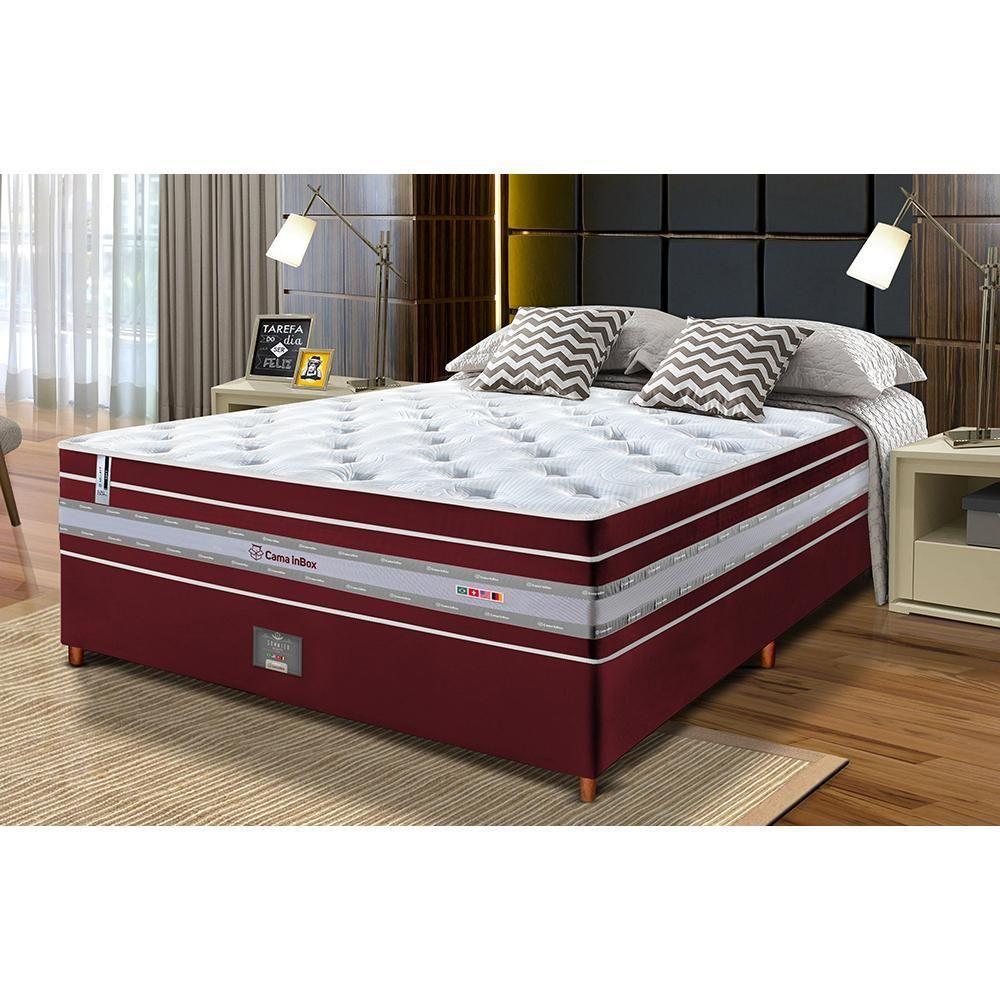 Conjunto Cama Box Casal De Molas Ensacadas Cama Inbox Select Euro Soft 138x188x71 Vinho - 1