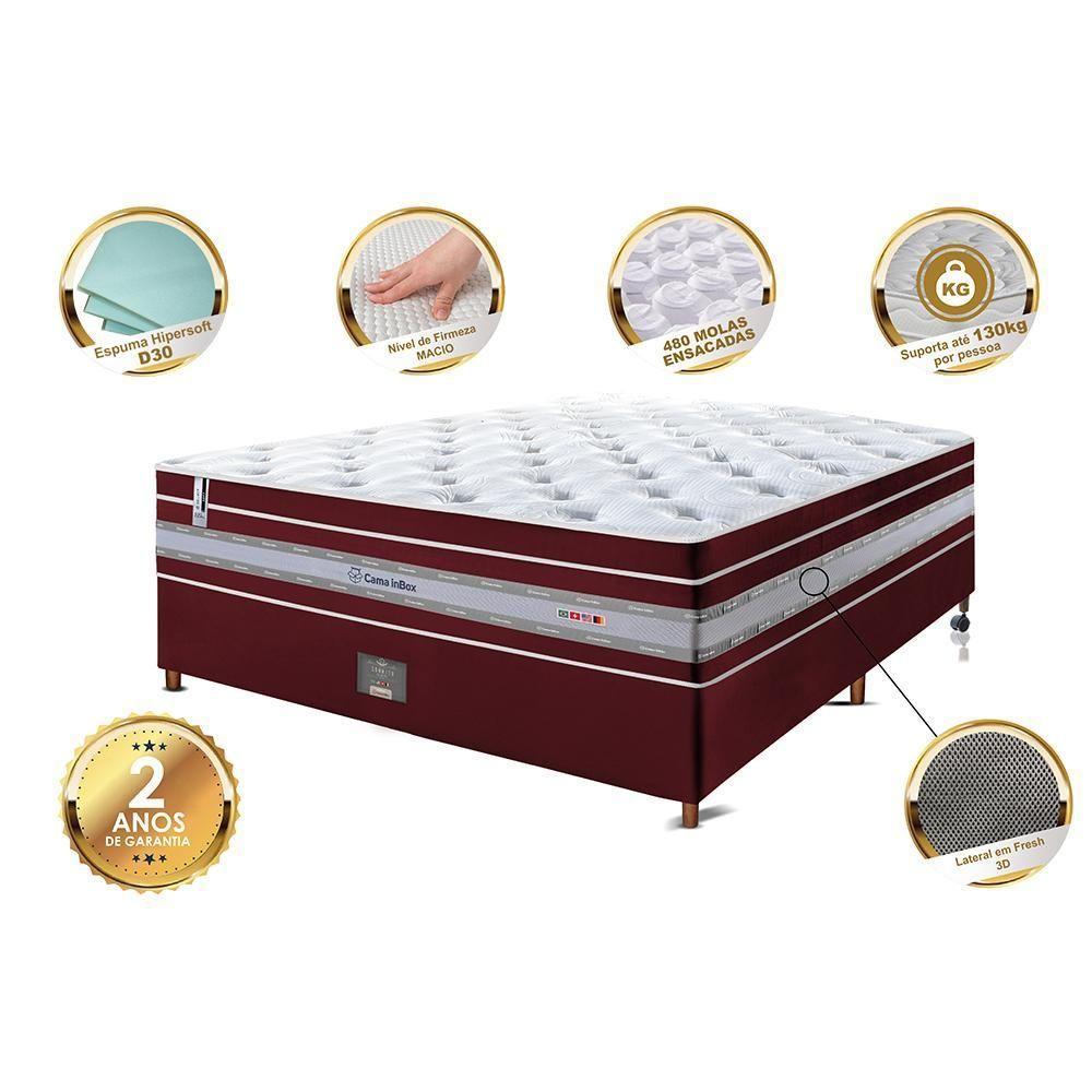 Conjunto Cama Box Casal De Molas Ensacadas Cama Inbox Select Euro Soft 138x188x71 Vinho - 5