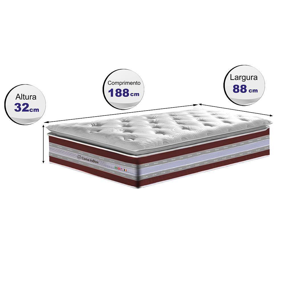 Colchão Solteiro De Molas Ensacadas D33 Com Pillow Top Cama Inbox Select 88x188x32 Vinho - 5