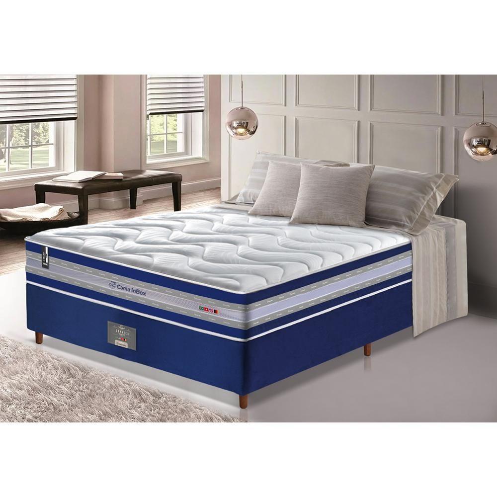 Conjunto Cama Box Casal De Molas Ensacadas D33 Cama Inbox Select Firme 138x188x71 Azul - 1
