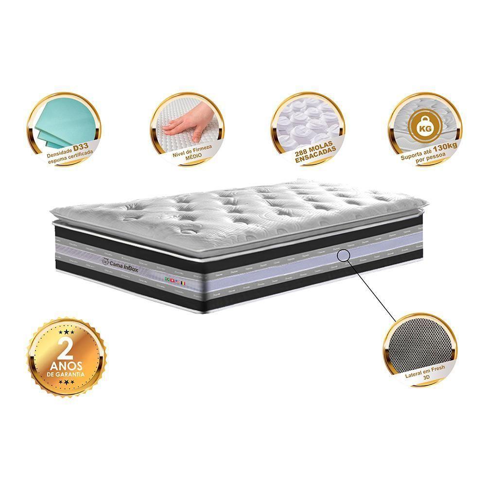 Colchão Solteiro De Molas Ensacadas D33 Com Pillow Top Cama Inbox Select 88x188x32 Preto - 4