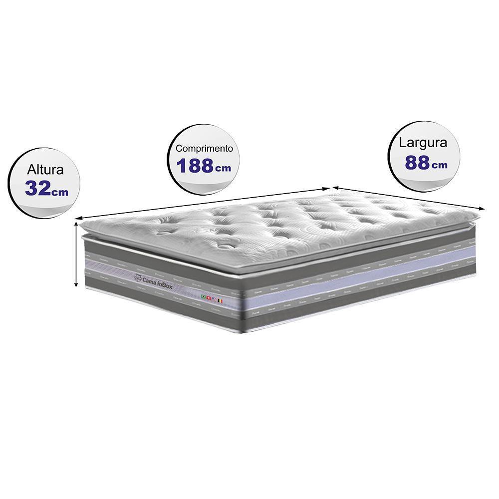 Colchão Solteiro De Molas Ensacadas D33 Com Pillow Top Cama Inbox Select 88x188x32 Cinza - 5