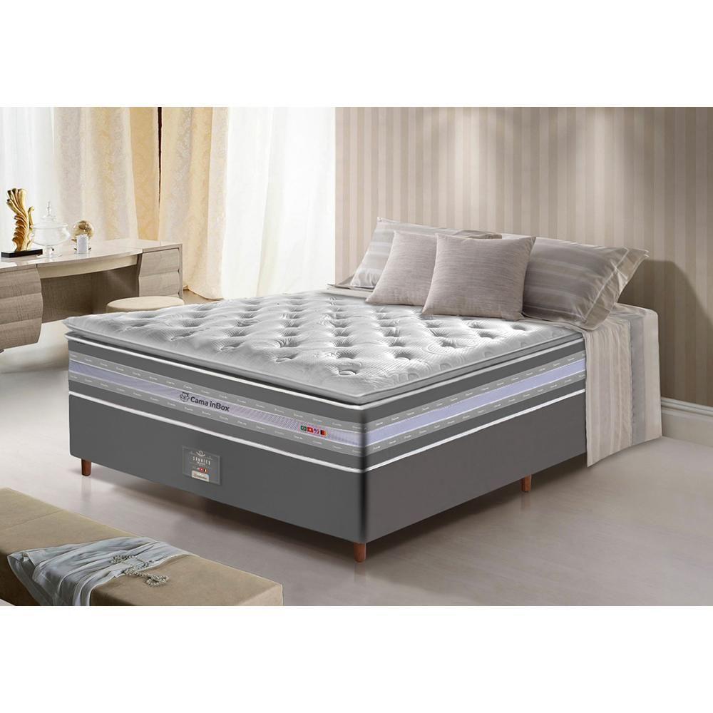 Conjunto Cama Box Casal De Molas Ensacadas D33 Com Pillow Top Cama Inbox Select 138x188x71 Cinza - 1