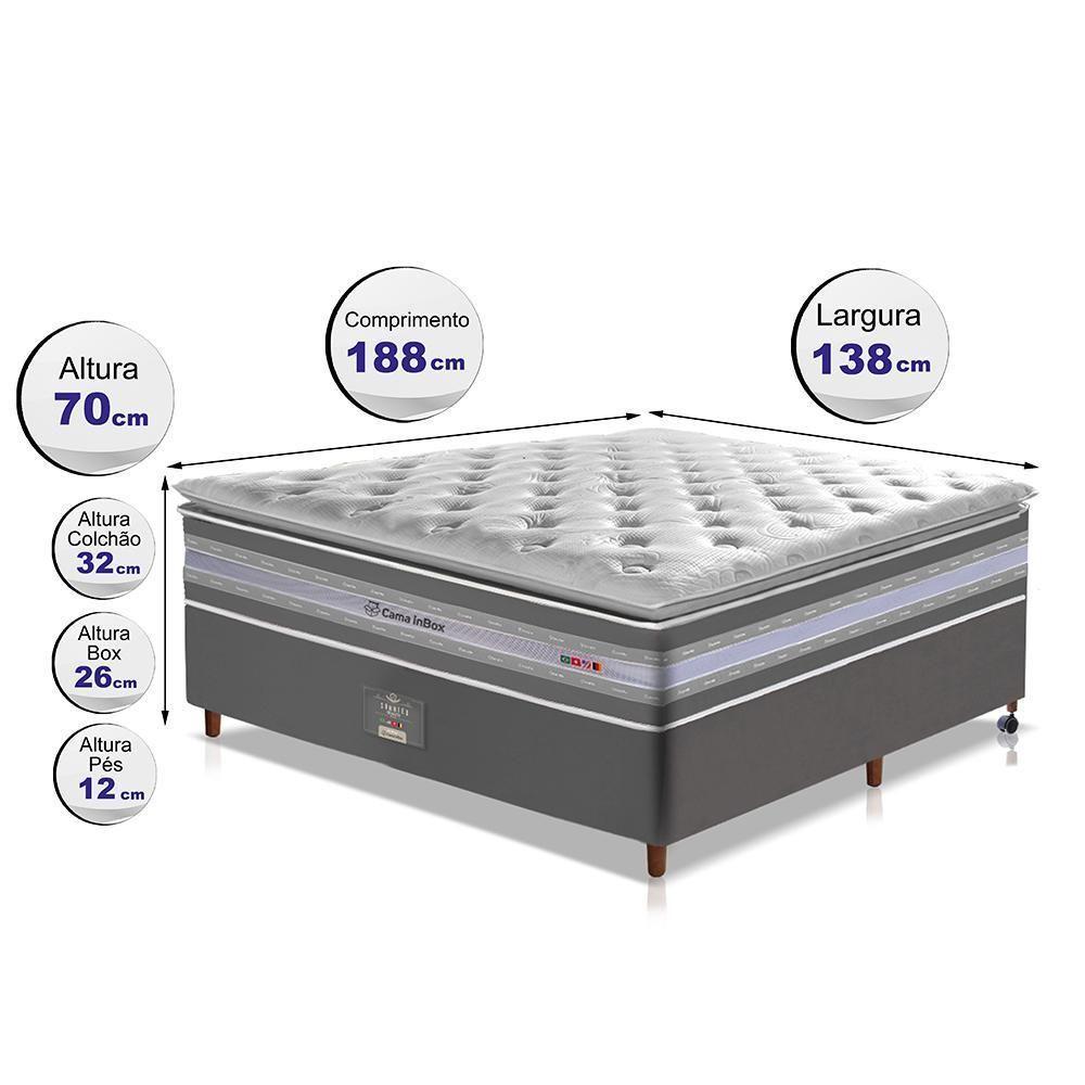 Conjunto Cama Box Casal De Molas Ensacadas D33 Com Pillow Top Cama Inbox Select 138x188x71 Cinza - 5