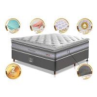 Conjunto Cama Box Casal De Molas Ensacadas D33 Com Pillow Top Cama Inbox Select 138x188x71 Cinza