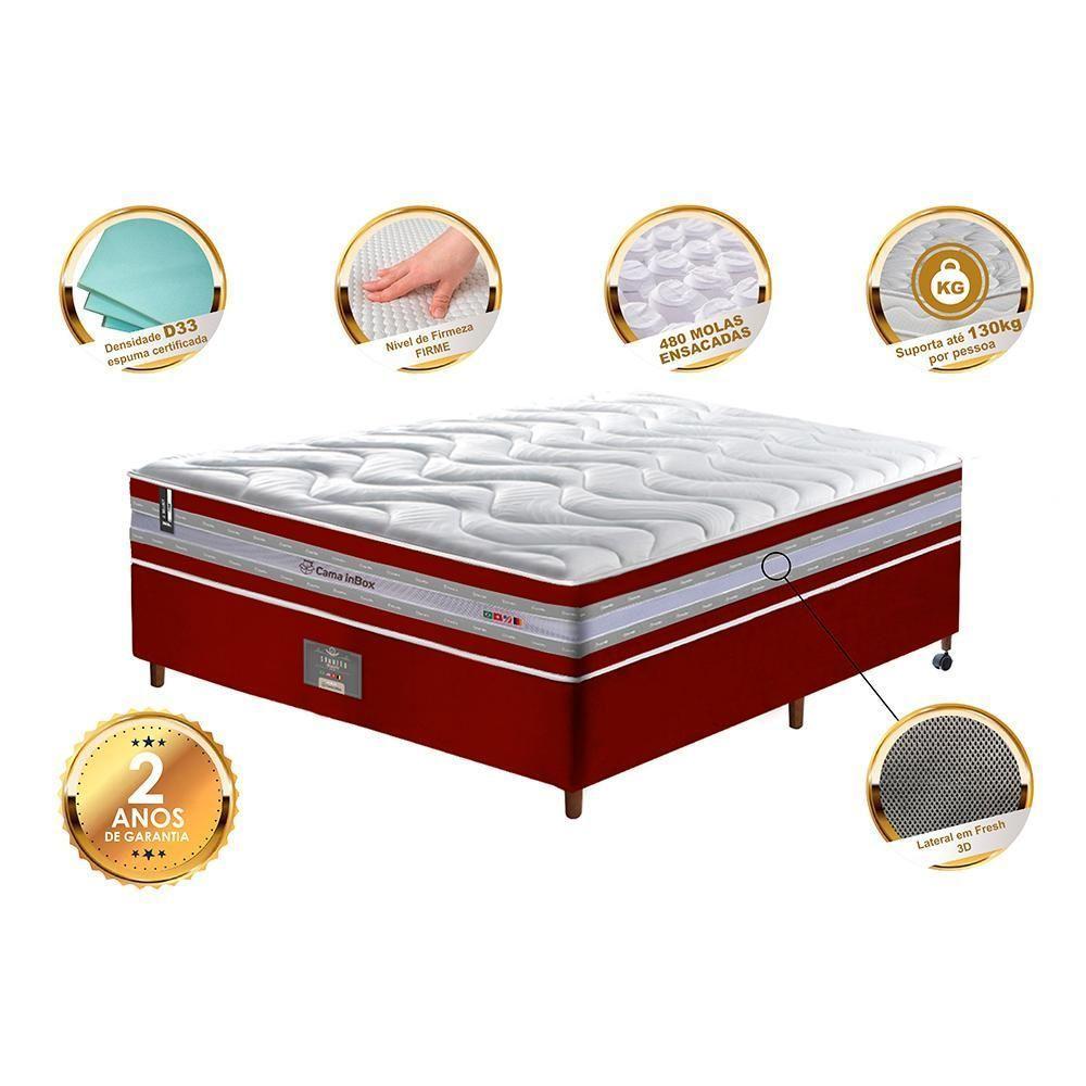 Conjunto Cama Box Casal De Molas Ensacadas D33 Cama Inbox Select Firme 138x188x71 Vermelho - 5