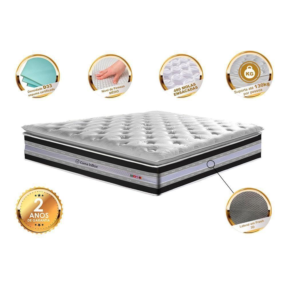 Colchão Casal De Molas Ensacadas D33 Com Pillow Top Cama Inbox Select 138x188x32 Preto - 4