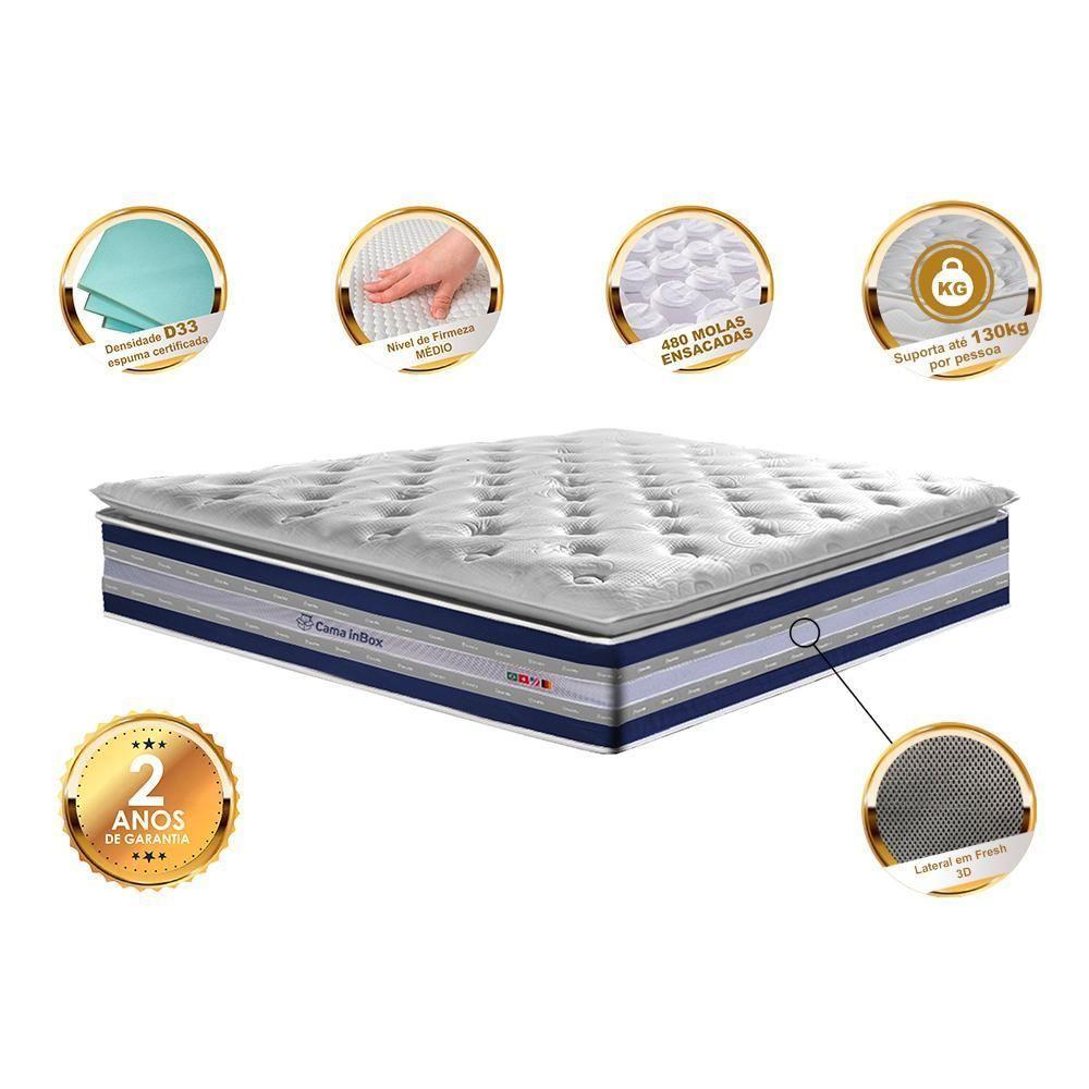 Colchão Casal De Molas Ensacadas D33 Com Pillow Top Cama Inbox Select 138x188x32 Azul - 4