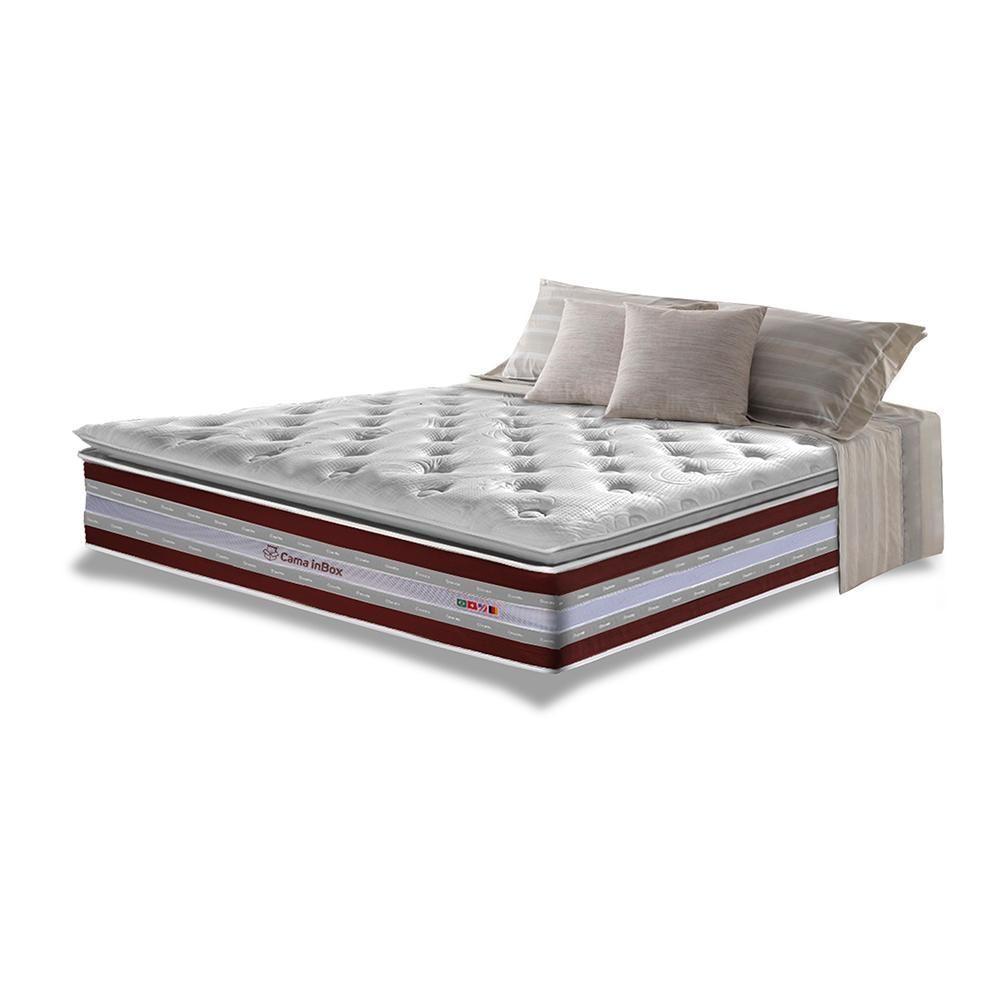 Colchão King De Molas Ensacadas D33 Com Pillow Top Cama Inbox Select 193x203x32 Vinho - 1