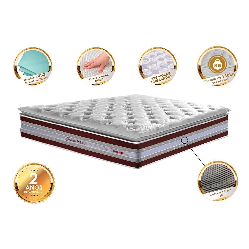 Colchão King De Molas Ensacadas D33 Com Pillow Top Cama Inbox Select 193x203x32 Vinho - 5