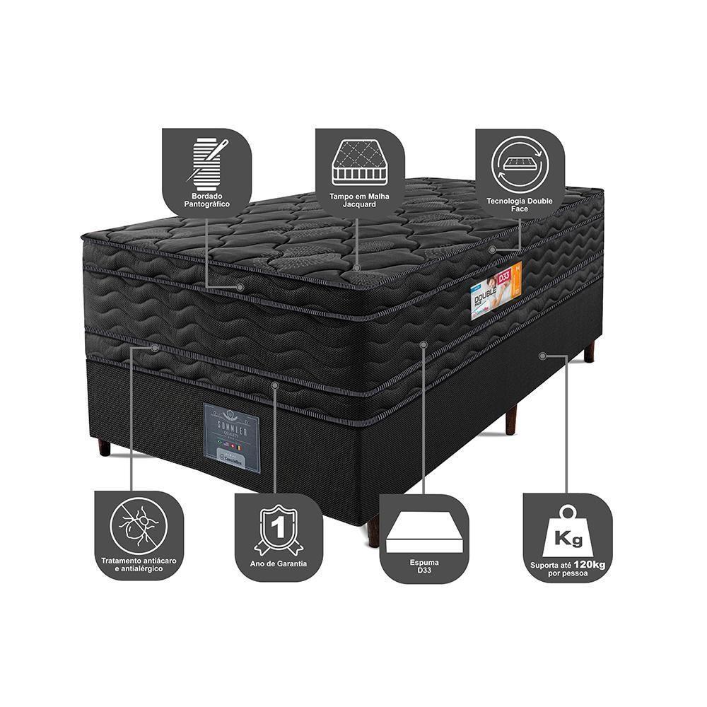 Cama Box Solteiro Colchão Ortopédico Black + Box 88x188x71 Double Face Espuma D33 Preto - 5