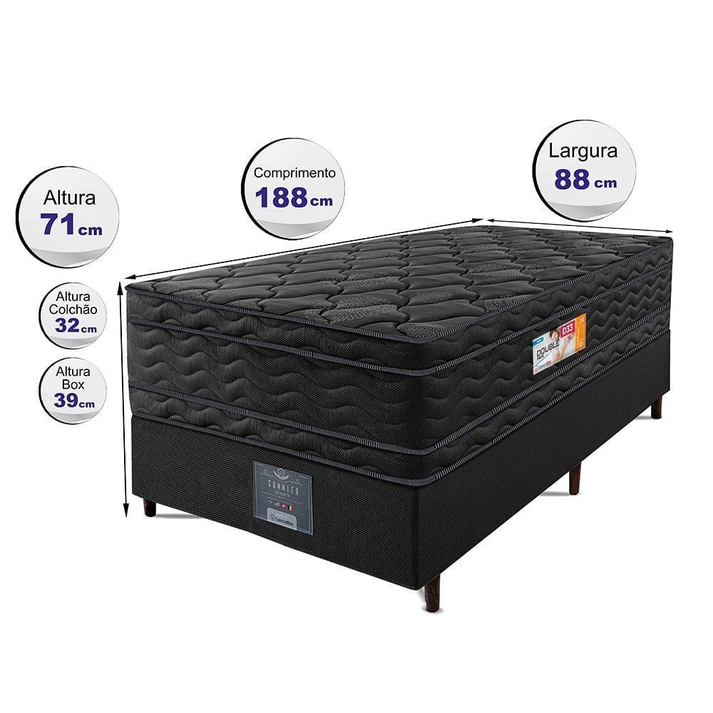 Cama Box Solteiro Colchão Ortopédico Black + Box 88x188x71 Double Face Espuma D33 Preto - 6