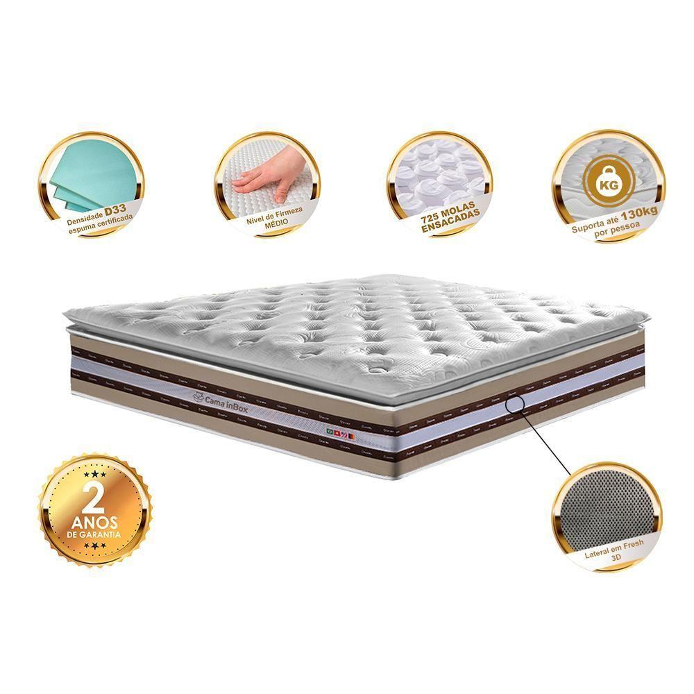 Colchão King De Molas Ensacadas D33 Com Pillow Top Cama Inbox Select 193x203x32 Bege - 4