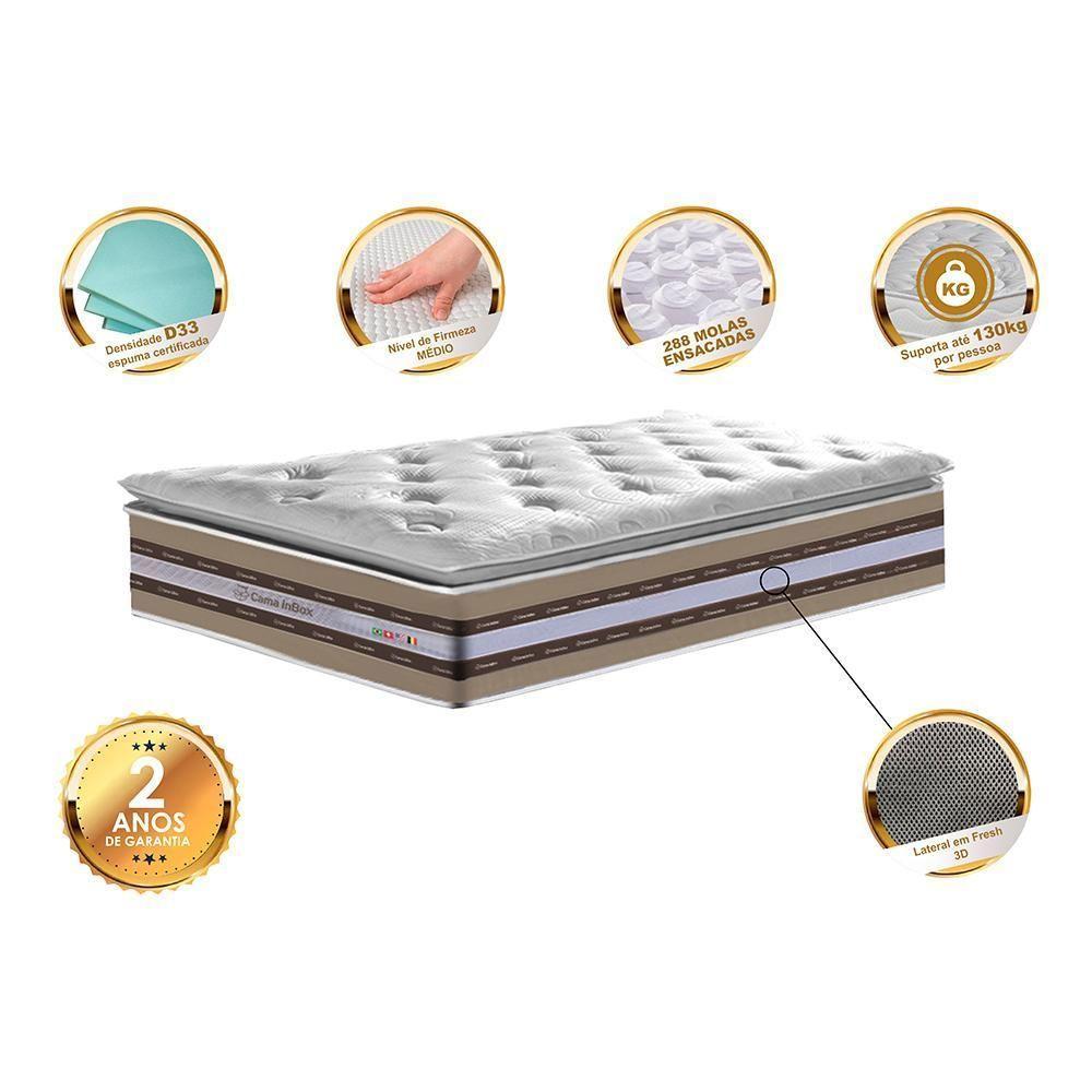 Colchão Solteiro De Molas Ensacadas D33 Com Pillow Top Cama Inbox Select 88x188x32 Bege - 4