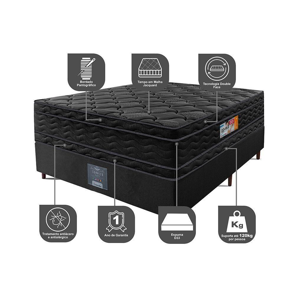 Cama Box Casal Colchão Ortopédico Black + Box 138x188x71 Double Face Espuma D33 Preto - 5
