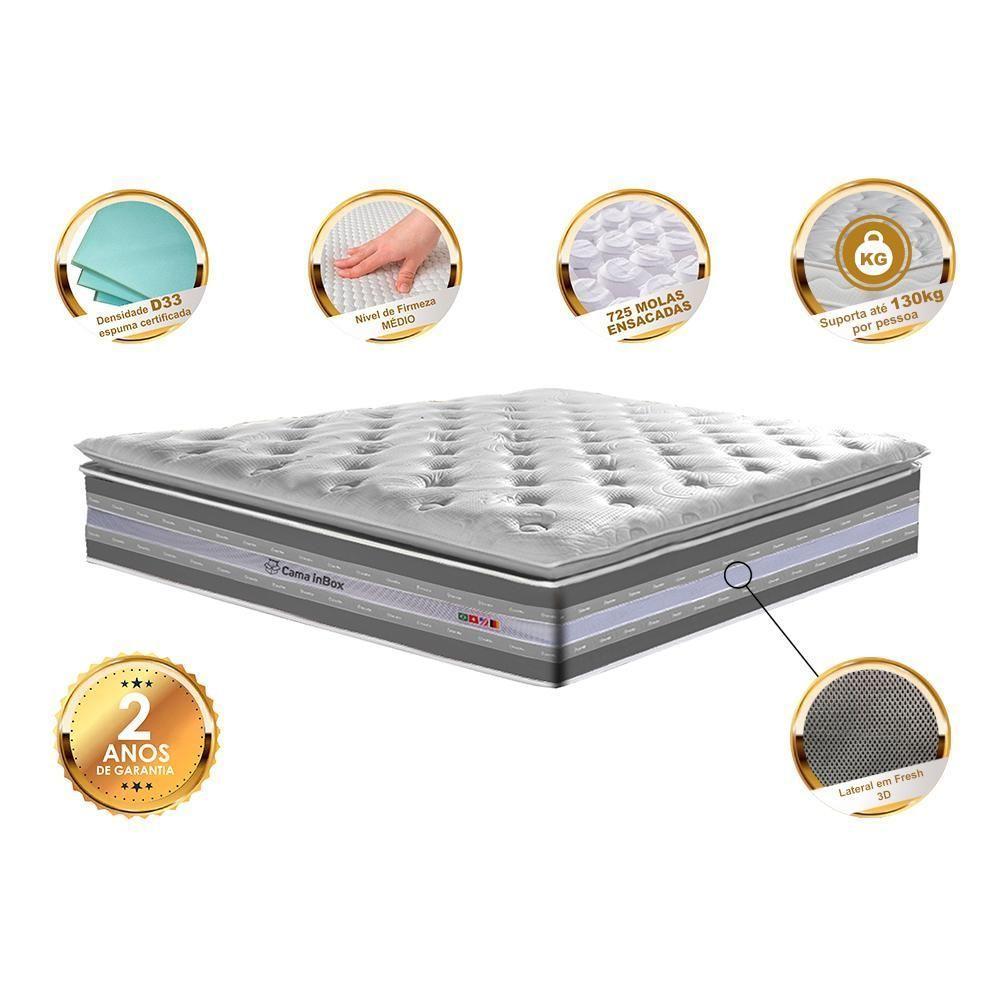 Colchão King De Molas Ensacadas D33 Com Pillow Top Cama Inbox Select 193x203x32 Cinza - 4