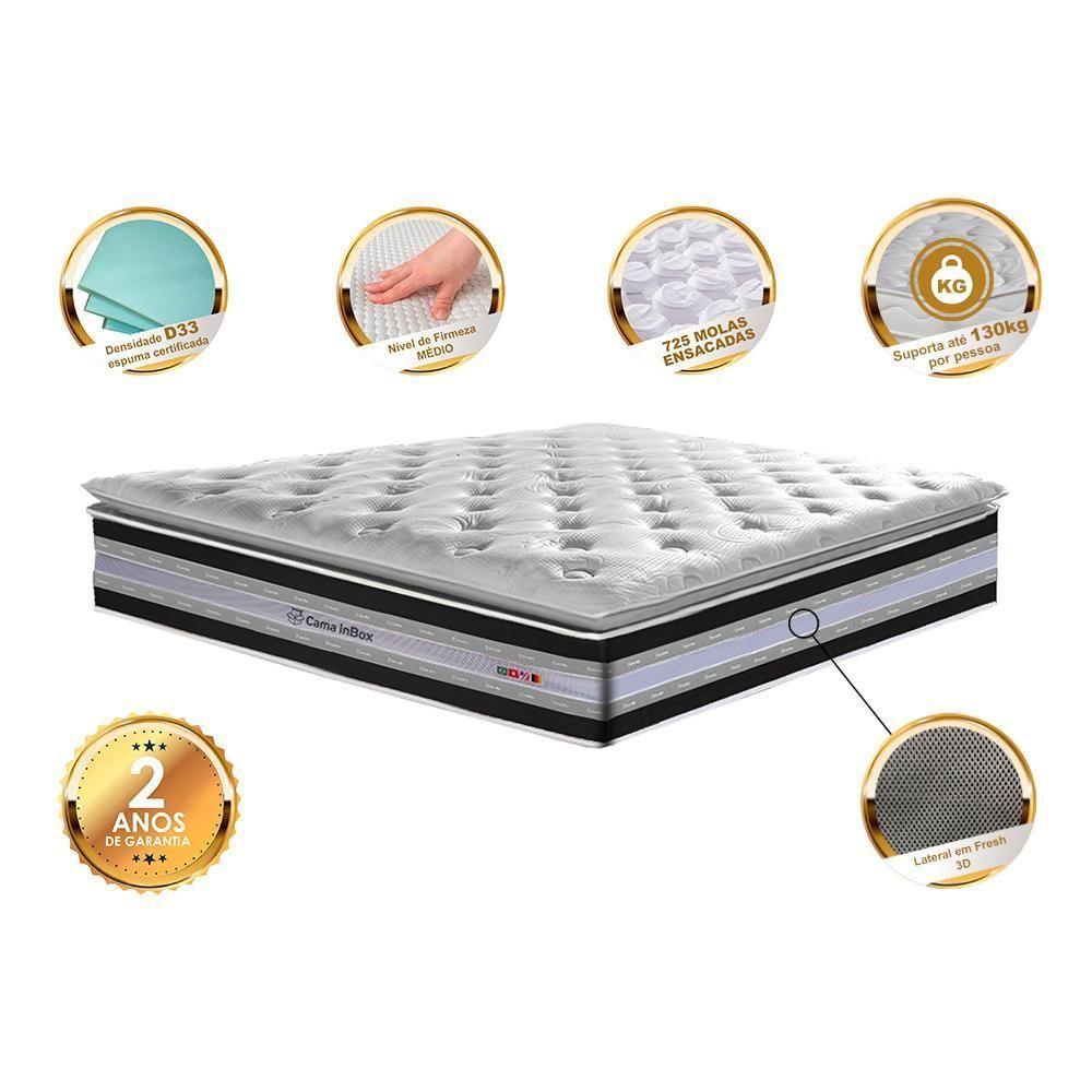 Colchão King De Molas Ensacadas D33 Com Pillow Top Cama Inbox Select 193x203x32 Preto - 5