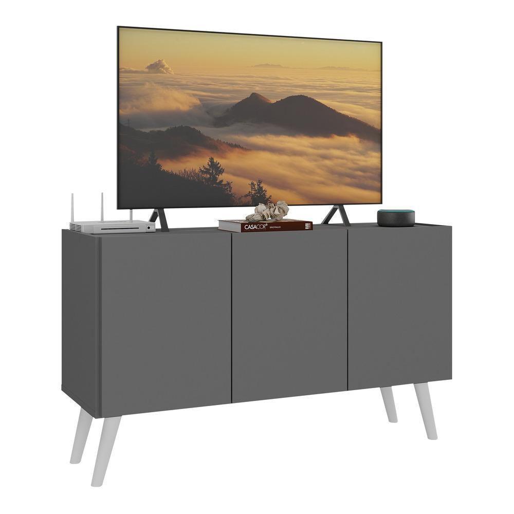 Rack Retrô Para Tv Até 32 Polegadas Com 3 Portas Multimóveis Mp1067 Grafite/branco Grafite/branco - 1
