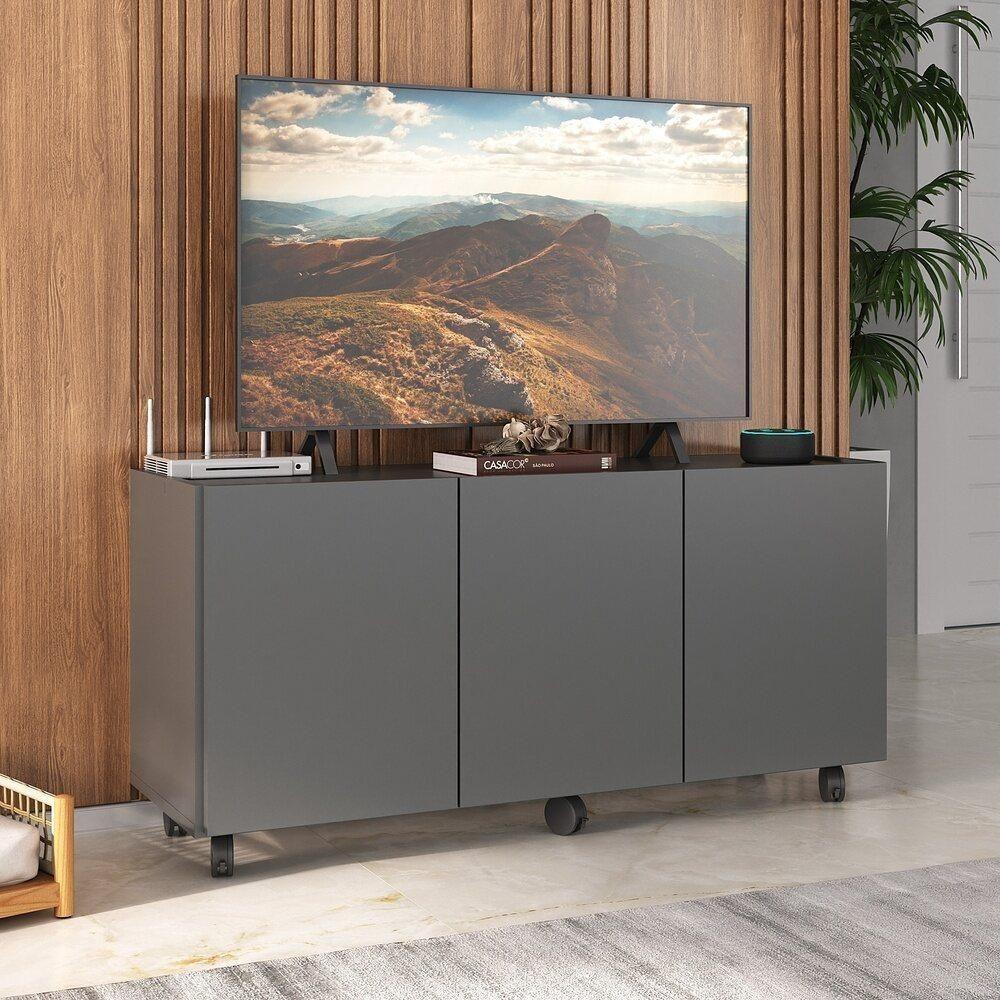 Rack Para Tv Até 32 Polegadas Com 3 Portas E Rodízios Multimóveis Mp1065 Grafite Grafite - 2