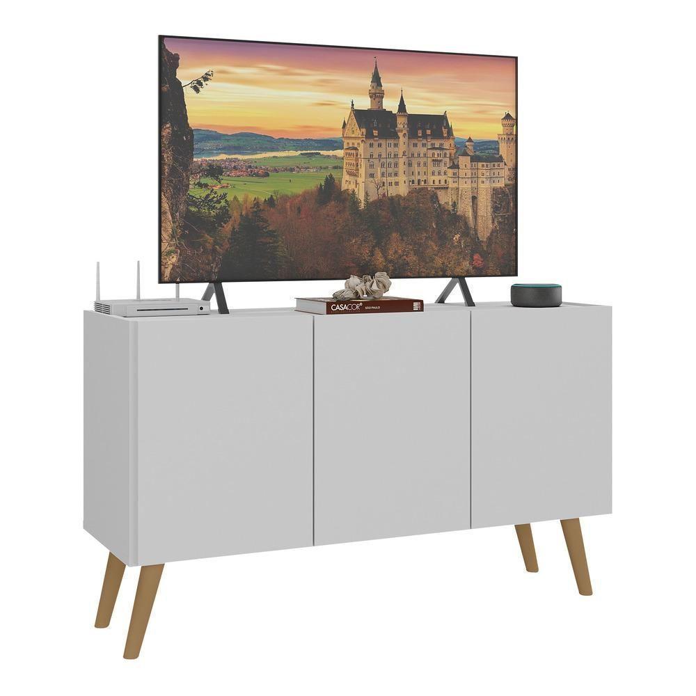 Rack Retrô Para Tv Até 32 Polegadas Com 3 Portas Multimóveis Mp1067 Branco/natural Branco/natural - 1