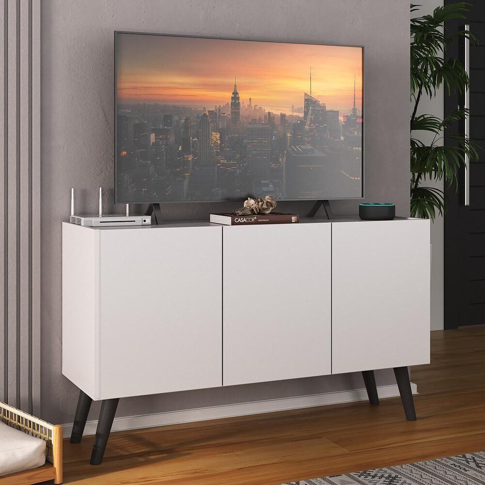Rack Retrô Para Tv Até 32 Polegadas Com 3 Portas Multimóveis Mp1067 Branco/preto Branco/preto - 2