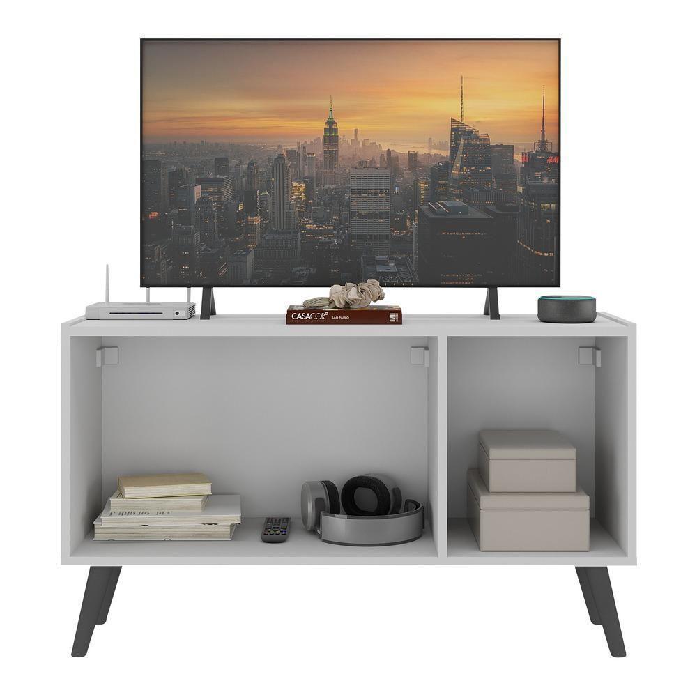 Rack Retrô Para Tv Até 32 Polegadas Com 3 Portas Multimóveis Mp1067 Branco/preto Branco/preto - 4