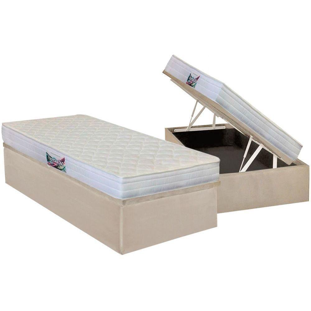 Cama Box Baú Solteiro: Colchão Ortopédico Herval D28 / AG65 Frontier + Base CRC Suede Clean(88x188) - 1