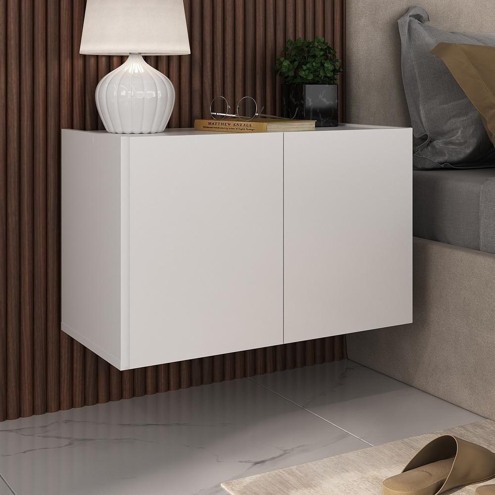 Mesa De Cabeceira Suspensa 2 Portas Multimóveis Mp4132 Branca Branco - 2
